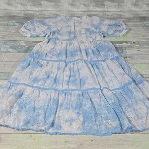 Free the Roses Blue/White Tie-Dye Eyelet Lace Dress sz Small